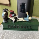 Cast Iron Baseball Mechanical Coin Bank Vintage 1995 Player Sliding Home Base 