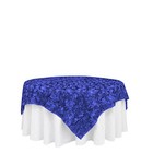 72x72  Royal Blue Satin Raised Roses Table Overlays Wedding Party Toppers Linens