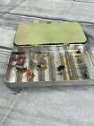 Vintage Perrine  99 Fly Box With 30 Flies lures Aluminum Fishing Tackle