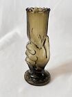 Antique Victorian Hand Blown Amber Glass Hand Holding A Torch Art Glass Vase