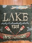 Handmade Wool Needlepoint Lake Life Canoe Fishing Cabin Camp 18    Throw Pillow