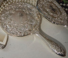 Vintage Silver Plated Hair Brush Set 3 Piece With Mirror And Comb