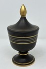 Vtg Vee Jackson California 10  Urn W  Finial Lid Black brown Gold Silver Lines