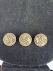 3 Antique Victorian Black Glass Brass Or Gold Guilded Buttons 7 8  Floral Design
