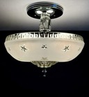 Antique 1920s-1930s Art Deco Nouveau Federal Stars White Ceiling Light Fixture