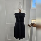 Vintage Y2k Epilogue Black Halter Dress Beaded Suede Details Size Medium
