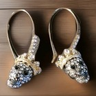Crown Skull Earrings Embellished W rhinestones Goldtone French Wire Goth midevil