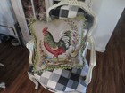French Country Aubusson Style W Fringe Needlepoint Petite Point Pillow Rooster