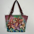 Anuschka Hand Painted Leather Floral Lily Tote Bag Multi Color 20621 Womens