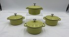 Set Of 4 Mini Enameled Cast Iron Cocottes Lime Green Covered Casserole Pots