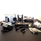 Vtg Camera Lot Kodak Instamatic X 45 Duaflex Sony Mavica Vivitar 600 Flash As Is
