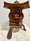 Vintage Japanese Pagoda Garden Candle Lantern Cast Iron 9  Tall Hearts