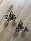 Vintage Brass Wall Candle Sconces Pair Double Arm Scroll Ornate Decor Set Of 2