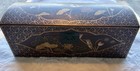 Vintage Chinese Wood Money Box Painted Bird Oriental Decorative Box Calligraphy