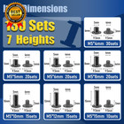 130 Sets Gunmetal Black Chicago Screws Leather Rivets Kit 7 Sizes