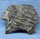 Native American Indian Belt Buckle Headdress Feathers Wind Sun Earth Vtg  pcb460