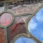 Antique Blue Slag Stained Glass Window 16x16 Jeweled Floral Panel Salvage Crack