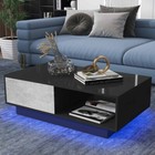 High Gloss Led Coffee Table Modern Living Room Wood Safe End Table Drawers