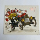 Vintage Mid Century Christmas Greeting Card Santa Claus Old Car Hallmark