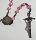 Miraculous Mary Mother Of Jesus Medal Pink W  Bent Cross Crucifix Rosary - 21 
