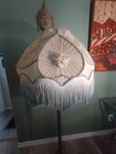Antique Victorian Art Deco Handmade Lamp Shade Blue Silver Lace 22  X 15  X 18 