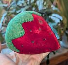 Vintage  4 25  Long Velvet Strawberry Sewing Pin Cushion Embroidered Top Seeds