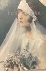 Early 1900s Stunning 11x14 Vtg Hand Tinted Color Wedding Bride Portrait Photo