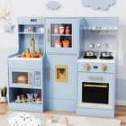 Kids Play Kitchen  Toddler Wooden Kitchen Playset With Real Lights   Sounds Blue