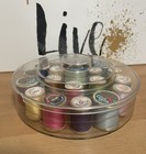 Vintage Plastic  Holder With 21 Assorted Colors Threads   Wooden Spools  