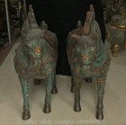 36  Old Chinese Bronze Cloisonne Fengshui 12 Zodiac Year Horse Statue Pair