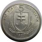 Elf Slovakia 5 Korun 1939  Cross  World War Ii