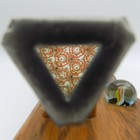 Vintage Handmade Stained Glass Triangular Kaleidoscope Wood Stand 3 Marbles Art