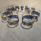 Georges Briard Rocks Glasses Europa Blue Gold Mcm Roly Poly Round Vtg Drinkware