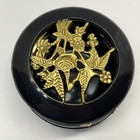 Hinged Trinket jewelry Box Vintage Black Plastic Decorative Gold Flowers 2 5  D