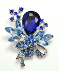 Large Blue Crystal Rhinestone Brooches Bridal Bouquet Brooch Pins For Women