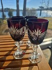 Vintage Bohemian Crystal Set Ruby Red Cordial Glasses   4  And Decanter