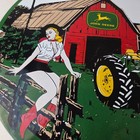 Vintage John Deere Sign - Girl On Fence Porcelain Farm Tractor Gas Pump Sign