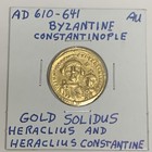 610-641 Ad Byzantine Constantinople Gold Solidus Heraclius   Son Gold Coin