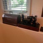 Antique Singer Sewing Machine With Tiger Oak Curved Case 