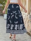 Navy Paisley Tiered Maxi Skirt