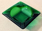Vtg Forest Green Glass Square Ashtray Large 6  Heavy Cigar Catchall Tray Mcm