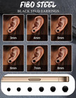 Fibo Steel 6 Pairs Stainless Steel Black Stud Earrings For Men Women Faux Gauges