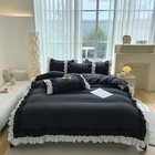 Shabby Chic 3 Pieces Bedding vintage Ruffled Duvet Cover Set With 2 Queen Black