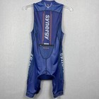 Synergy Triathlon Tri Suit Men s Large Blue Leg Grippers Back Zip Pocket