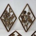 Vintage Mid Century Syroco Diamond Four Seasons 4 Gold Floral Decor Wall Plaques