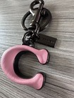 Coach Signature C Bag Charm Key Fob Keychain Pewter   Dusty Pink C8433