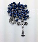Miraculous Center Traditional Crucifix Sapphire Blue Pearl Catholic Rosary Beads