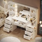 Vanity Desk With Mirror And Charging Station  Bedroom Dressing Table 8 Drawers