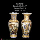 Pair Vintage Satsuma Vases Moriage Geisha Crane Floral 10  Scalloped Fluted Rims