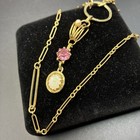 Vintage 12k Gold Filled Pocket Watch Fancy Chain Fob swivel Dog Clip  Opal Pearl